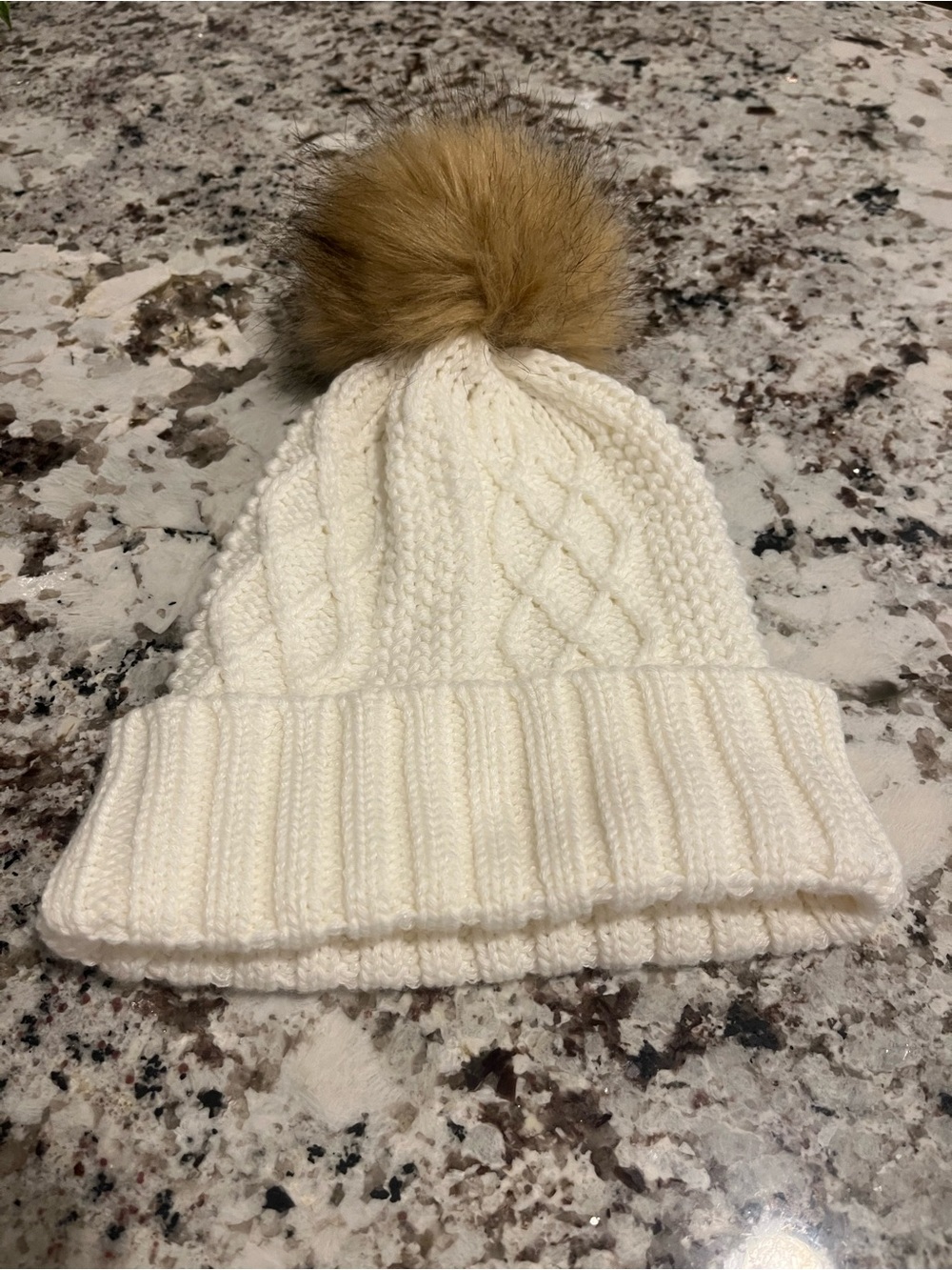 Women’s Cream Knit Pom Beanie Hat